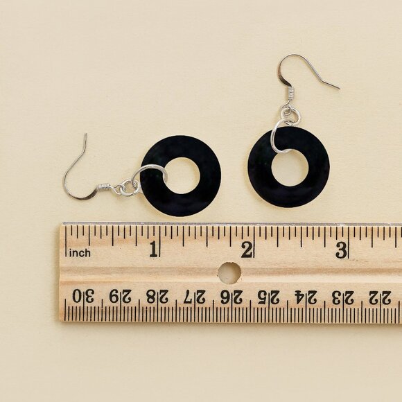 Recycled Antique Black Depression Glass Hoop Earrings - Picture 5 of 5